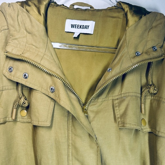 WEEKDAY Women's Daphne Hooded Jacket Anorak Drawstring Olive‎ Green XS - Picture 12 of 14